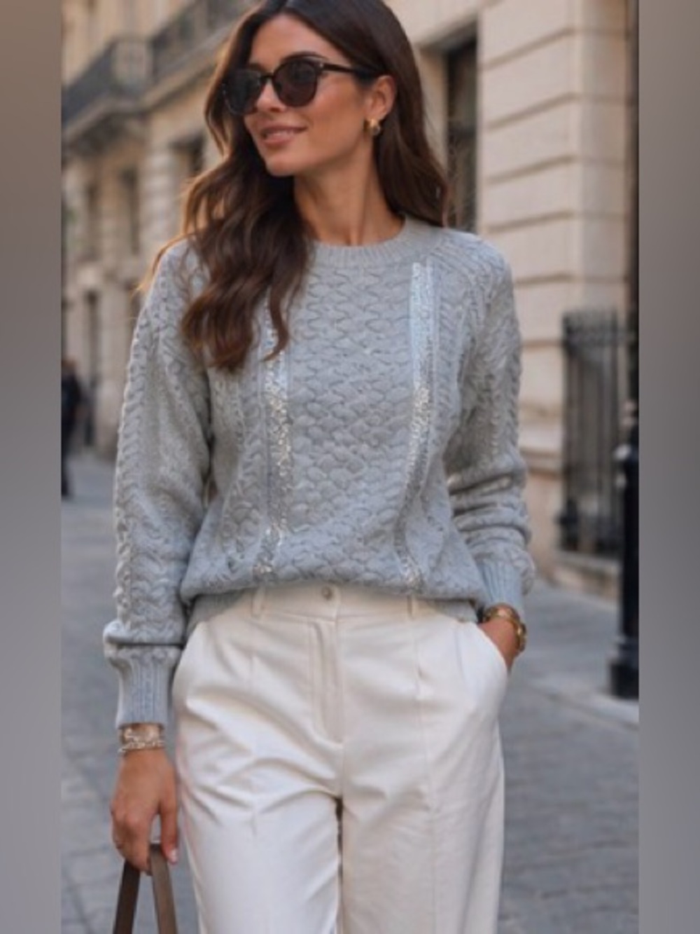 J.Crew Old Money Quiet Luxury Preppy Cable-knit Sequin Sweater